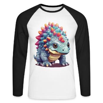 Mignon Pastel Ankylosaurus Dino Comic - T-shirt baseball manches longues Homme - blanc/noir - Devant - Nik (191cm)