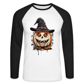 Magical Witches Pumpkin Funny Halloween Look - Unisex Long Sleeve Baseball T-Shirt - white/black - Front - Nik (191cm)