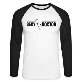 Medical Humor - Sexy Doctor - Unisex Long Sleeve Baseball T-Shirt - white/black - Front - Nik (191cm)