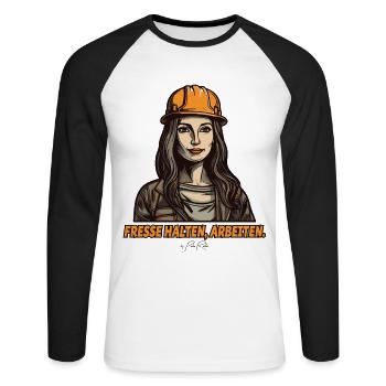 Bauleiter, Fresse halten und arbeiten - Unisex Baseballshirt langarm - Weiß/Schwarz - Vorne - Nik (191cm)