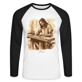 Jesus Joseph: The Original Carpenter - Unisex Long Sleeve Baseball T-Shirt - white/black - Front - Nik (191cm)