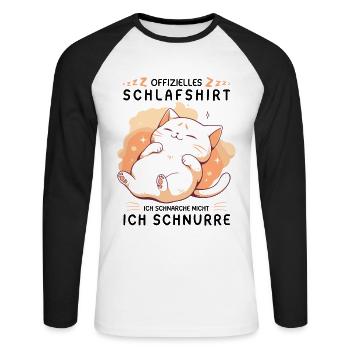 Offizielles Schlafshirt personalisiert mit Katze - Unisex Baseballshirt langarm - Weiß/Schwarz - Vorne - Nik (191cm)