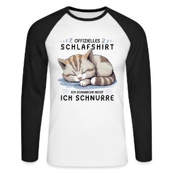 Offizielles Schlafshirt personalisiert mit Katze - Unisex Baseballshirt langarm - Weiß/Schwarz - Vorne - Nik (191cm)