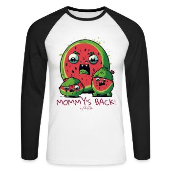 Angry mom melon and kids, mom is back - Unisex Long Sleeve Baseball T-Shirt - white/black - Front - Nik (191cm)