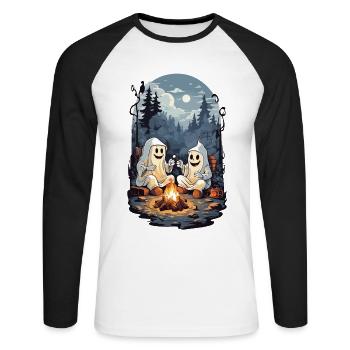 Halloween Geister Lagerfeuer Kinder Cartoon - Unisex Baseballshirt langarm - Weiß/Schwarz - Vorne - Nik (191cm)