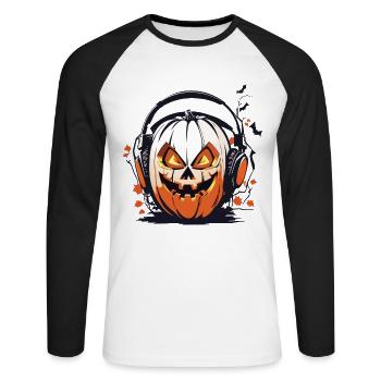 Halloween Musik Kürbis Kopfhörer Spaß Design - Unisex Baseballshirt langarm - Weiß/Schwarz - Vorne - Nik (191cm)
