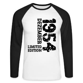 1954 December Limited Edition 69th Birthday Decoration - Unisex Long Sleeve Baseball T-Shirt - white/black - Front - Nik (191cm)