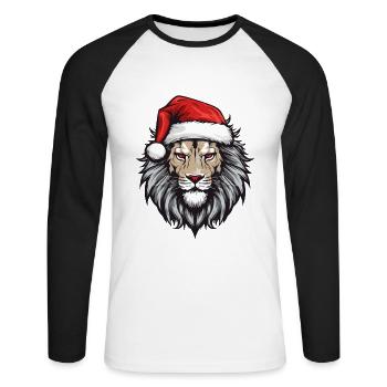 Löwe Kopf Weihnachten Portät - Unisex Baseballshirt langarm - Weiß/Schwarz - Vorne - Nik (191cm)