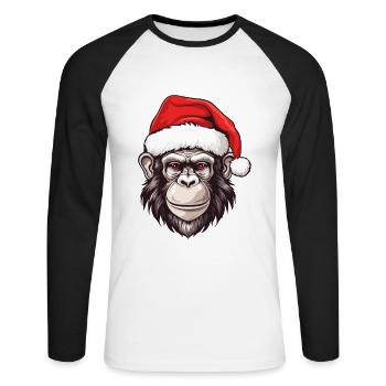Portrait de Noël tête de singe - T-shirt baseball manches longues Homme - blanc/noir - Devant - Nik (191cm)