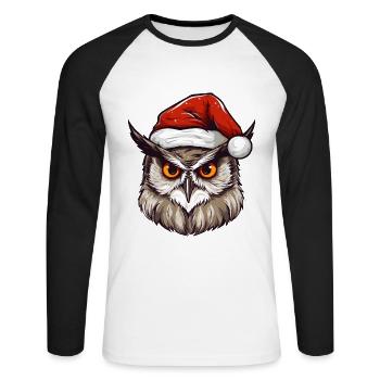Eule Kopf Weihnachten Portät - Unisex Baseballshirt langarm - Weiß/Schwarz - Vorne - Nik (191cm)