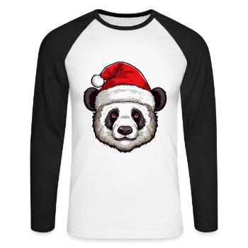 Panda Kopf Weihnachten Portät - Unisex Baseballshirt langarm - Weiß/Schwarz - Vorne - Nik (191cm)
