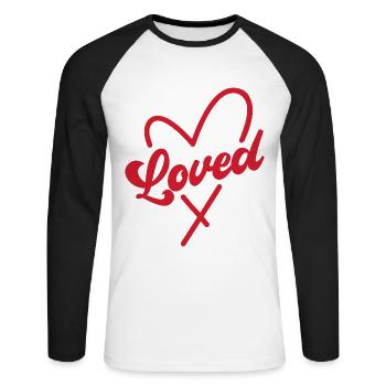 Geliebt - Unisex Baseballshirt langarm - Weiß/Schwarz - Vorne - Nik (191cm)
