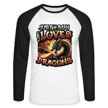 Juste un garçon qui aime les dragons - Boys Dragons - T-shirt baseball manches longues Homme - blanc/noir - Devant - Nik (191cm)