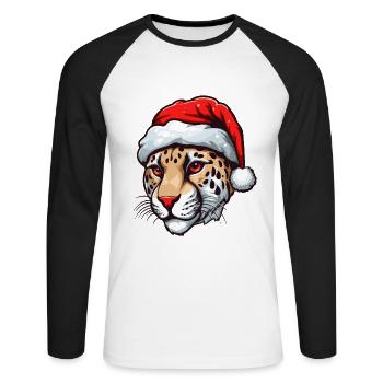 Portrait de Noël tête de guépard - T-shirt baseball manches longues Homme - blanc/noir - Devant - Nik (191cm)