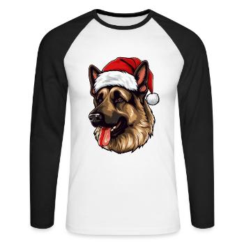 German Shepherd Dog Head Christmas Portrait - Unisex Long Sleeve Baseball T-Shirt - white/black - Front - Nik (191cm)