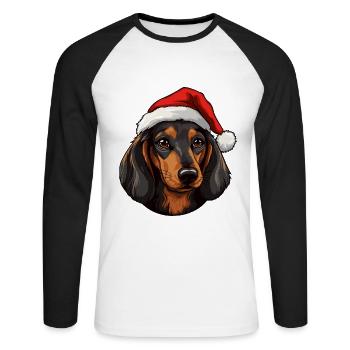 Dackel Hund Kopf Weihnachten - Unisex Baseballshirt langarm - Weiß/Schwarz - Vorne - Nik (191cm)