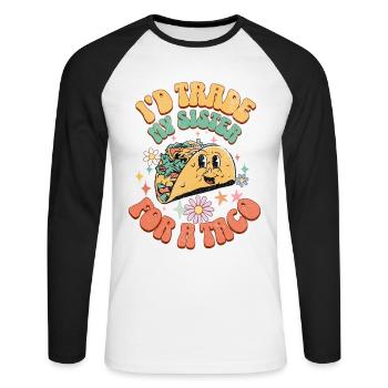 J’échangerais ma sœur contre un taco - T-shirt baseball manches longues Homme - blanc/noir - Devant - Nik (191cm)