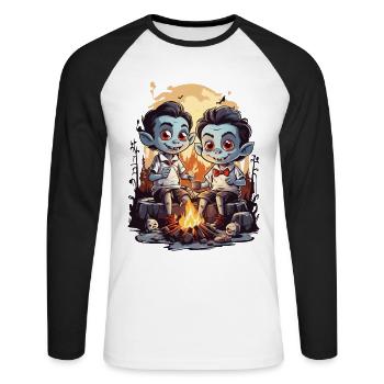 Funny Vampire Kids Halloween Campfire - Unisex Long Sleeve Baseball T-Shirt - white/black - Front - Nik (191cm)