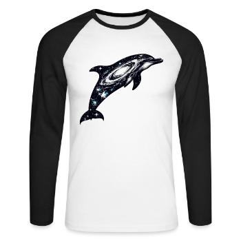 Dolphin Space Galaxy Universe - Unisex Long Sleeve Baseball T-Shirt - white/black - Front - Nik (191cm)