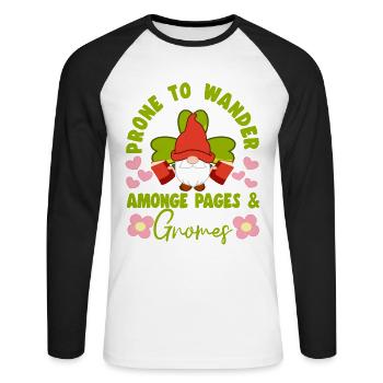 Gnome Prone To Wander Amonge Pages & Gnomes Gifts - Unisex Baseballshirt langarm - Weiß/Schwarz - Vorne - Nik (191cm)