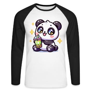Panda Bubble Tea Boba Kawaii - Unisex Long Sleeve Baseball T-Shirt - white/black - Front - Nik (191cm)