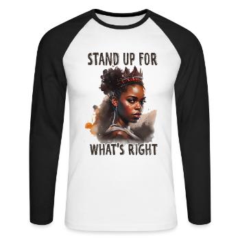 Stand Up for Black - Black History Month African - Unisex Baseballshirt langarm - Weiß/Schwarz - Vorne - Nik (191cm)