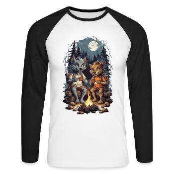 Drôle Loup-Garou Halloween Enfants Dessin Animé - T-shirt baseball manches longues Homme - blanc/noir - Devant - Nik (191cm)