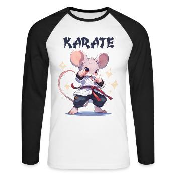 Lustige japanische Karate Maus Kawaii Karateka - Unisex Baseballshirt langarm - Weiß/Schwarz - Vorne - Nik (191cm)