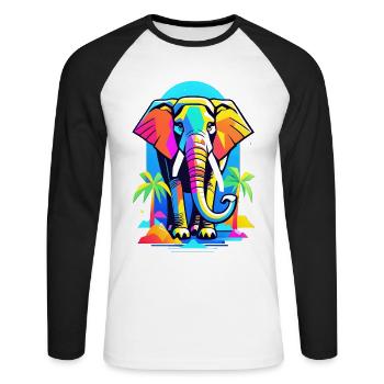 Éléphant coloré dans la conception de l’arc-en-ciel de la jungle - T-shirt baseball manches longues Homme - blanc/noir - Devant - Nik (191cm)