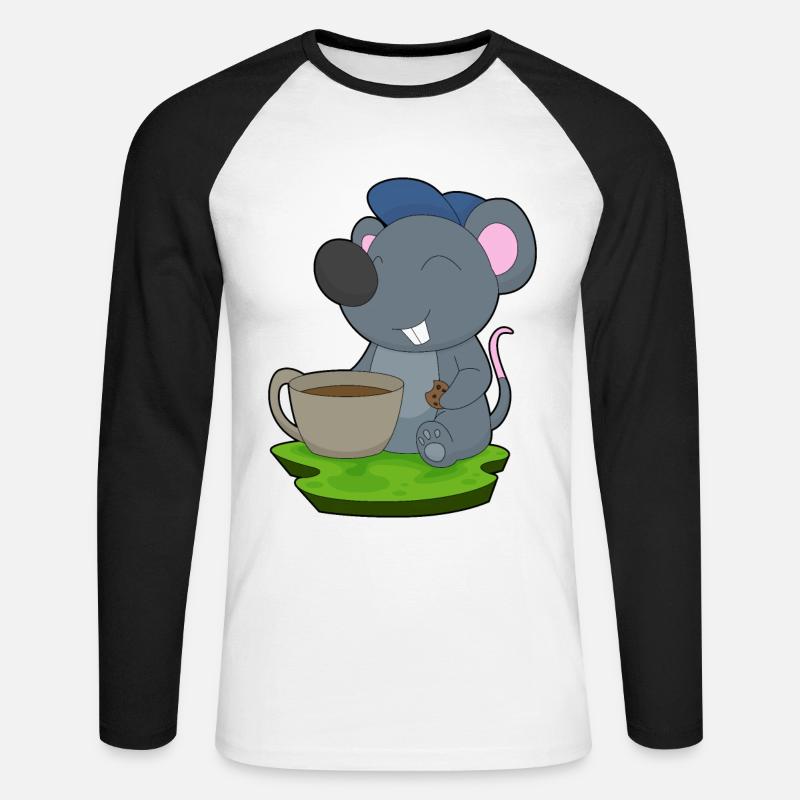 Maus Kaffee Tasse - Unisex Baseballshirt langarm - Weiß/Schwarz