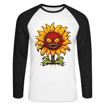 Le tournesol fou maléfique - T-shirt baseball manches longues Homme - blanc/noir - Devant - Nik (191cm)