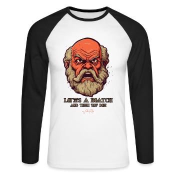 Wütender Philosoph: Sokrates' Leben ist eine - Unisex Baseballshirt langarm - Weiß/Schwarz - Vorne - Nik (191cm)