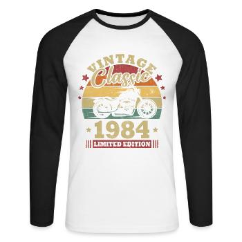 Cadeau d’anniversaire classique Vintage né en 1984 - T-shirt baseball manches longues Homme - blanc/noir - Devant - Nik (191cm)