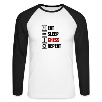 Manger, dormir, réviser les échecs - T-shirt baseball manches longues Homme - blanc/noir - Devant - Nik (191cm)