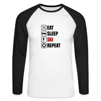 Manger, dormir, répéter les skis - T-shirt baseball manches longues Homme - blanc/noir - Devant - Nik (191cm)