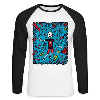 jede Menge Cartoon Pop Art Doodle - Unisex Baseballshirt langarm - Weiß/Schwarz - Vorne - Nik (191cm)