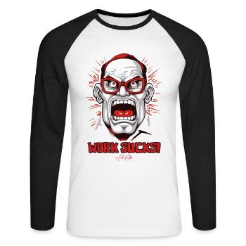 Un travailleur en colère crie : le travail est ennuyeux - T-shirt baseball manches longues Homme - blanc/noir - Devant - Nik (191cm)