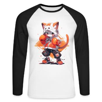 Funny Cat Boxing MMA Kawaii Martial Arts Animals - Unisex Long Sleeve Baseball T-Shirt - white/black - Front - Nik (191cm)
