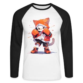 Funny Cat Boxing MMA Kawaii Martial Arts Animals - Unisex Long Sleeve Baseball T-Shirt - white/black - Front - Nik (191cm)