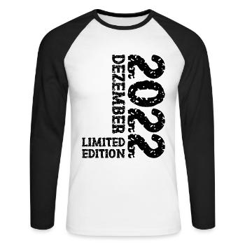 2022 December Limited Edition 1st Birthday Decoration - Unisex Long Sleeve Baseball T-Shirt - white/black - Front - Nik (191cm)