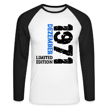 1971 décembre édition limitée 52e anniversaire décoration - T-shirt baseball manches longues Homme - blanc/noir - Devant - Nik (191cm)