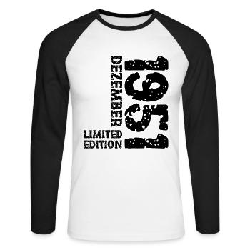 1951 December Limited Edition 72nd Birthday Decoration - Unisex Long Sleeve Baseball T-Shirt - white/black - Front - Nik (191cm)