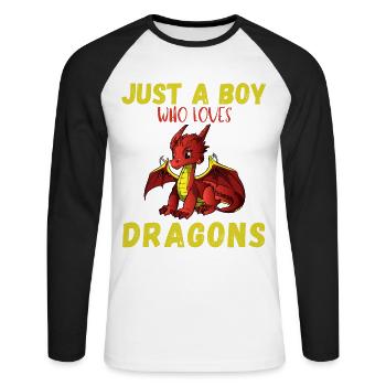 Just A Boy Who Loves Dragons - Unisex Long Sleeve Baseball T-Shirt - white/black - Front - Nik (191cm)