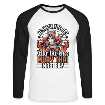 Respect the art fear the knee muay thai mastery - Unisex Long Sleeve Baseball T-Shirt - white/black - Front - Nik (191cm)