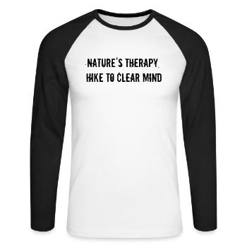 Wandern - Nature's therapy, hike to clear mind - Unisex Baseballshirt langarm - Weiß/Schwarz - Vorne - Nik (191cm)