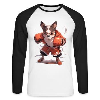 Funny Dog Boxer Boxing MMA Kawaii Martial Arts - Unisex Long Sleeve Baseball T-Shirt - white/black - Front - Nik (191cm)