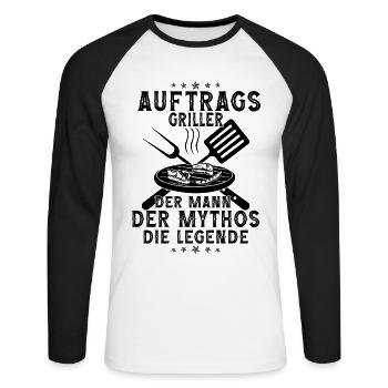Auftragsgriller - Unisex Baseballshirt langarm - Weiß/Schwarz - Vorne - Nik (191cm)