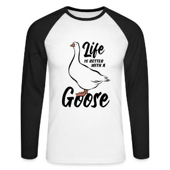 Life is better with a goose - Gänse Fan - Unisex Long Sleeve Baseball T-Shirt - white/black - Front - Nik (191cm)