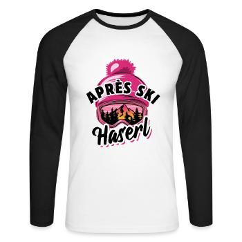 Ski - Apres Ski Haserl - Wintersport, Skiurlaub - Unisex Baseballshirt langarm - Weiß/Schwarz - Vorne - Nik (191cm)