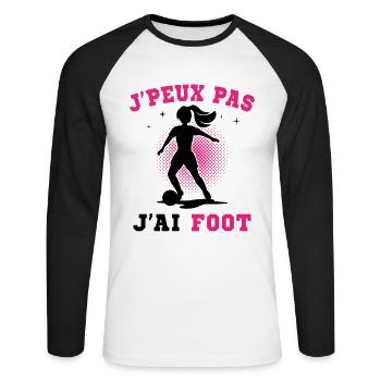 J Peux Pas J Ai Foot - T-shirt baseball manches longues Homme - blanc/noir - Devant - Nik (191cm)